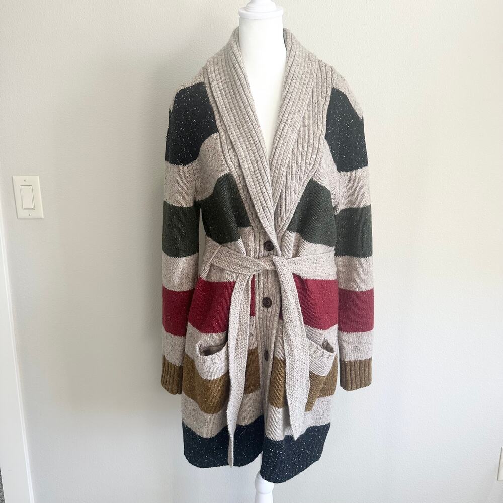 Pendleton Women's Glacier Stripe Cardigan Belted Sweater Coat Medium